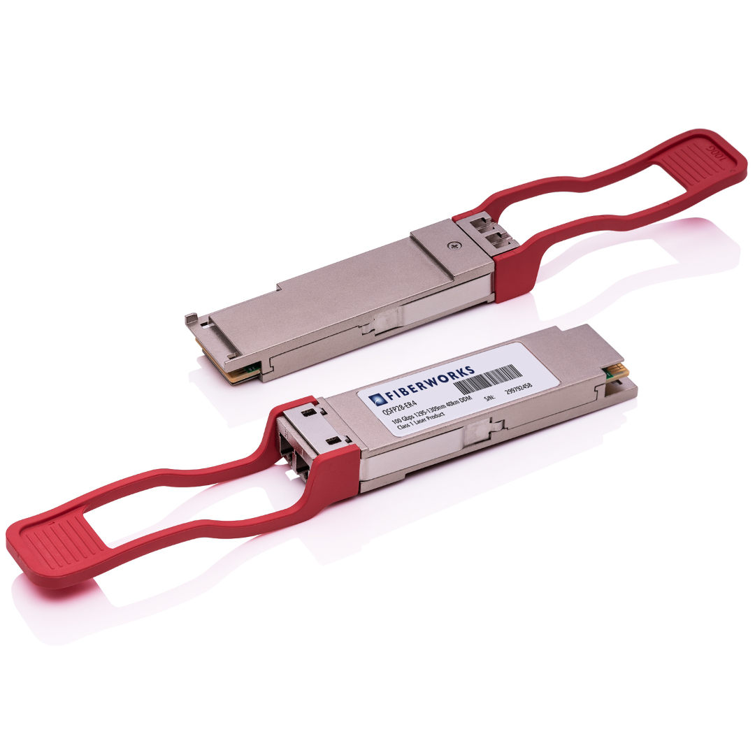 QSFP28-ER4 Fiberworks AS QSFP28-ER4L QSFP28, 100GBASE-ER4, 4x25.8 Gbps, 40km 1310nm, 18dB, SM, LC